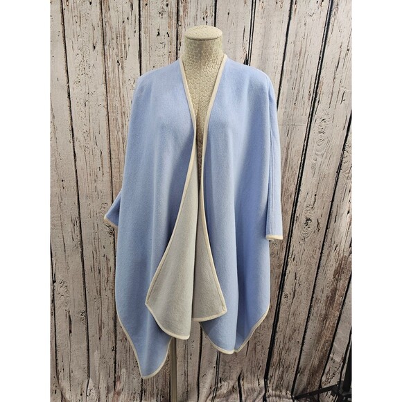 GC XS/S Tyler Boe Double Sided Cape Light Blue & Ivory Poncho Wrap Sweater - Picture 1 of 7